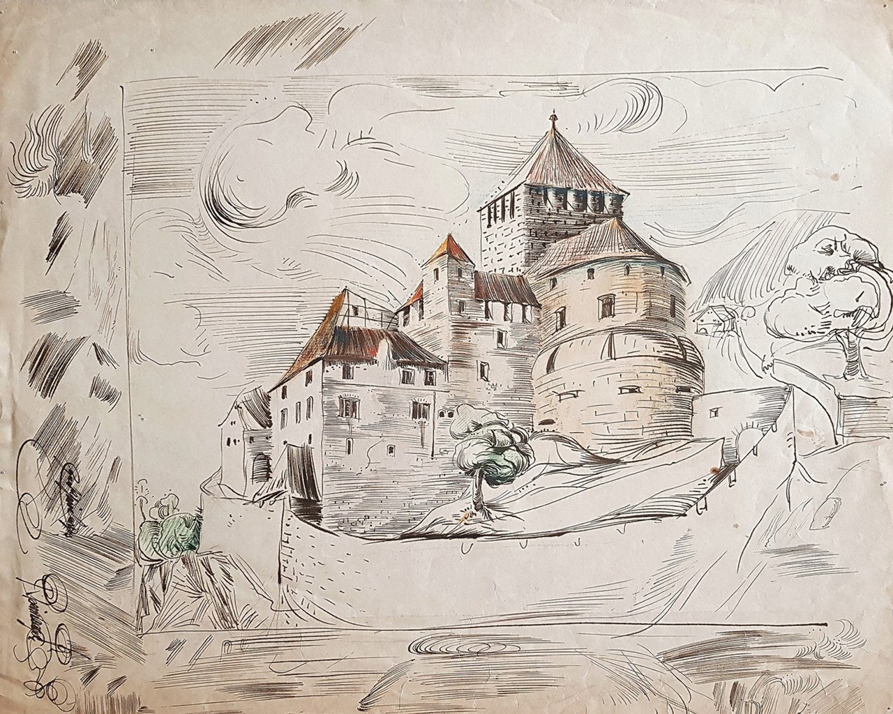 Zeichnung vom Schloss Vaduz
