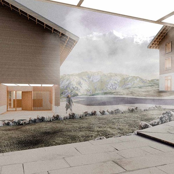 Visualisierung eines nachhaltigen Gebäudes in Avers