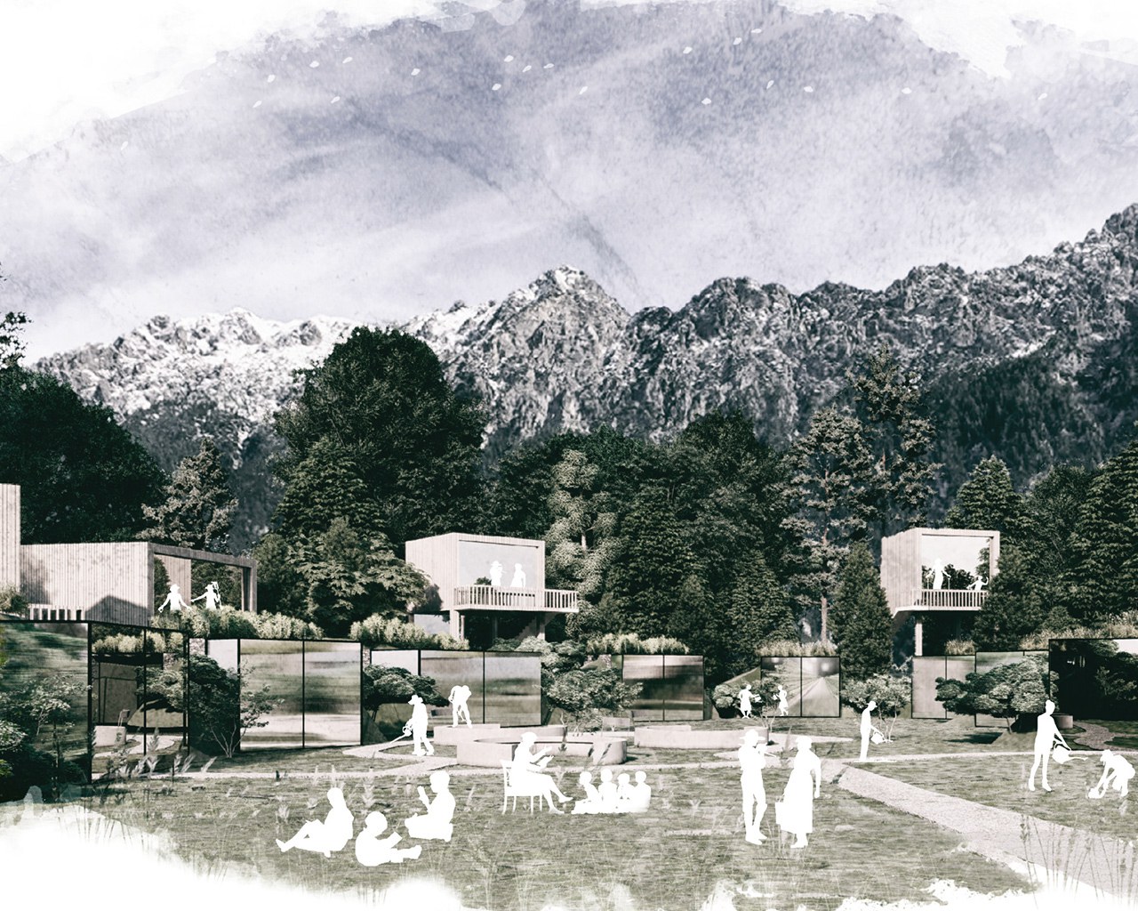 Häuser in alpiner Landschaft