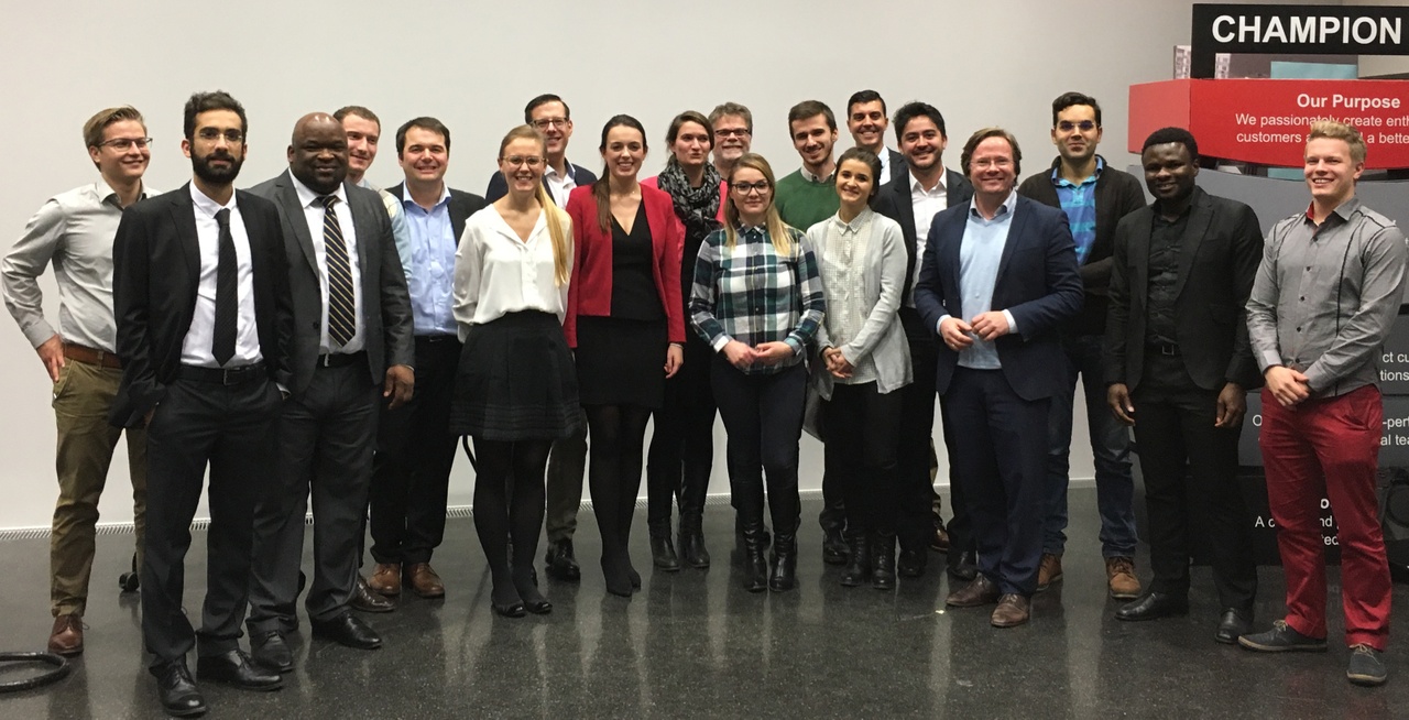 The students of the master programme Information Systems of the University of Liechtenstein together with their supervisors Prof. Dr. Jan vom Brocke, Dr. Bernd Schenk and Roope Jaakonmäki at the presentation of their project results at the Hilti Headquarter in Schaan, Liechtenstein.