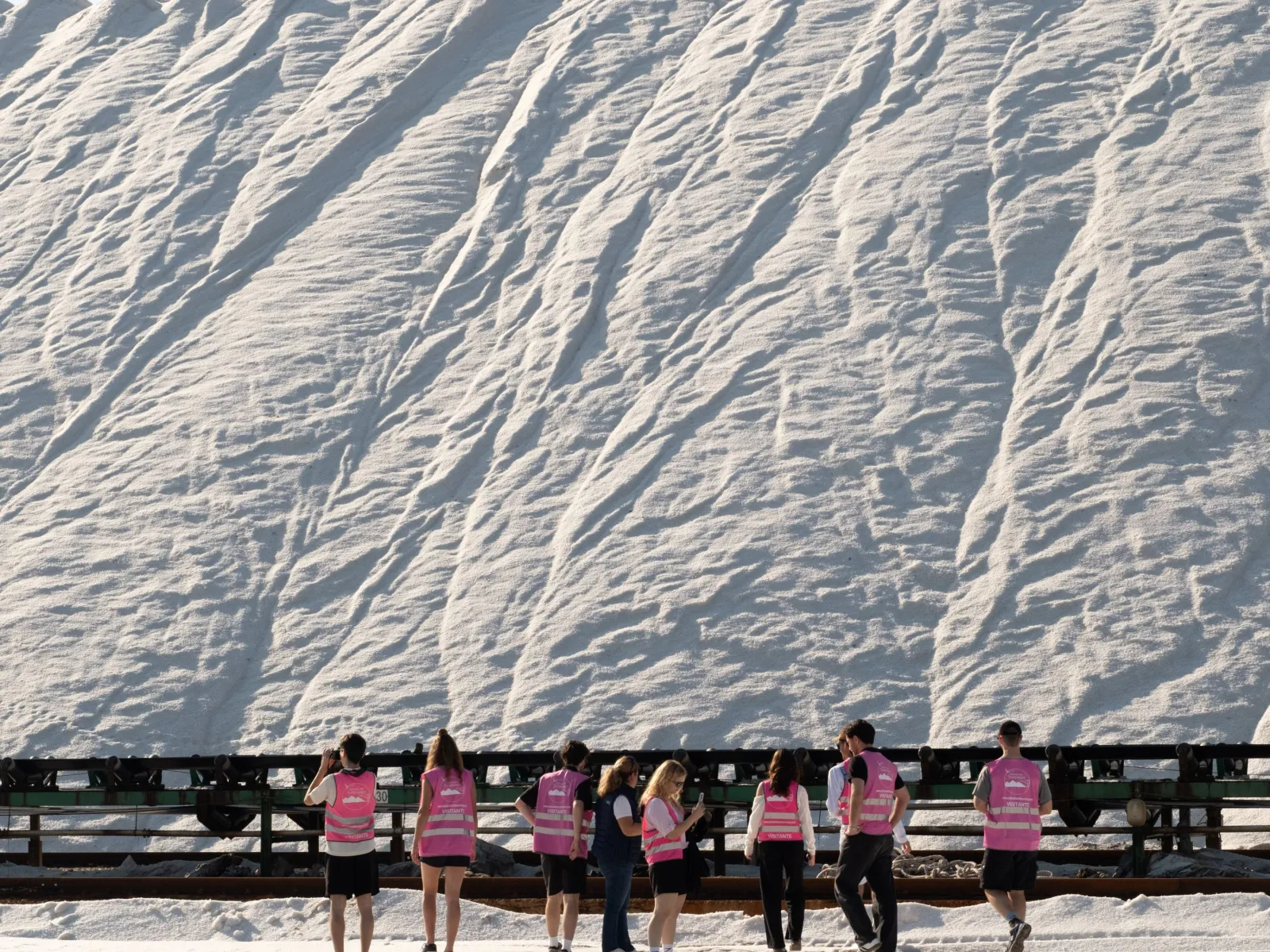 Gruppe Menschen vor einem grossen Salzberg