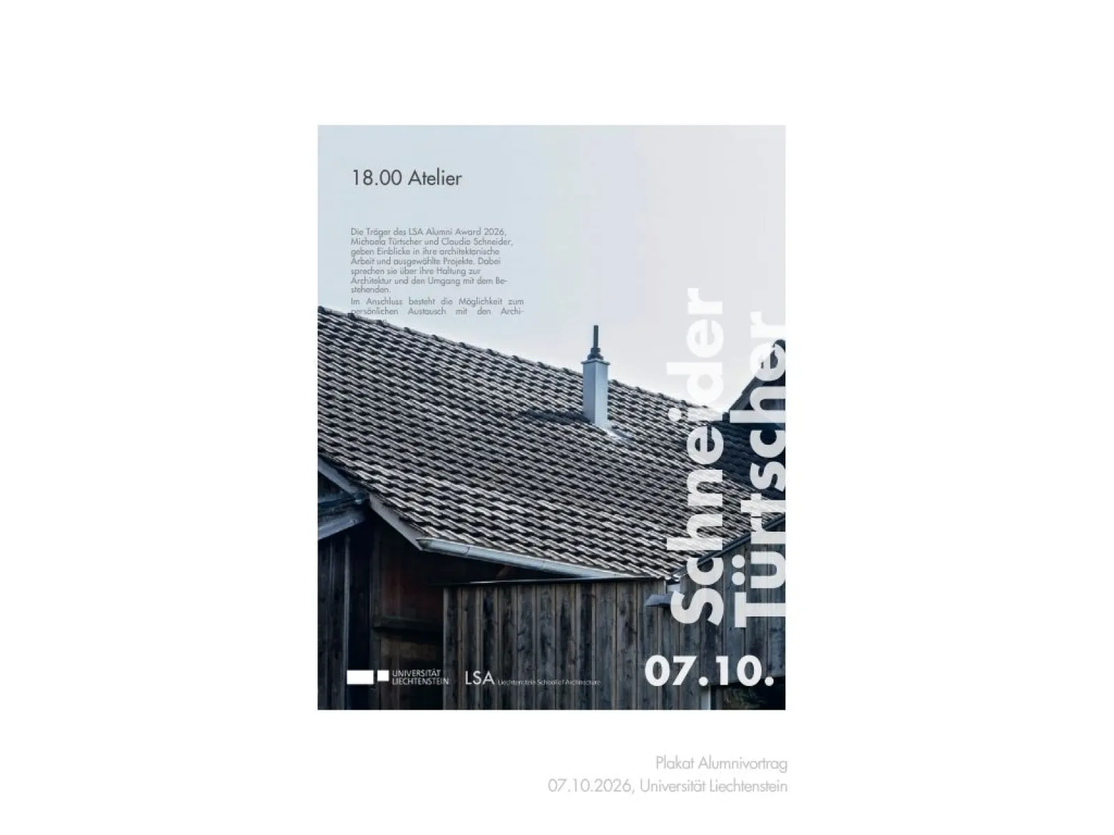 Eventplakat für den Vortrag von Schneider Türtscher