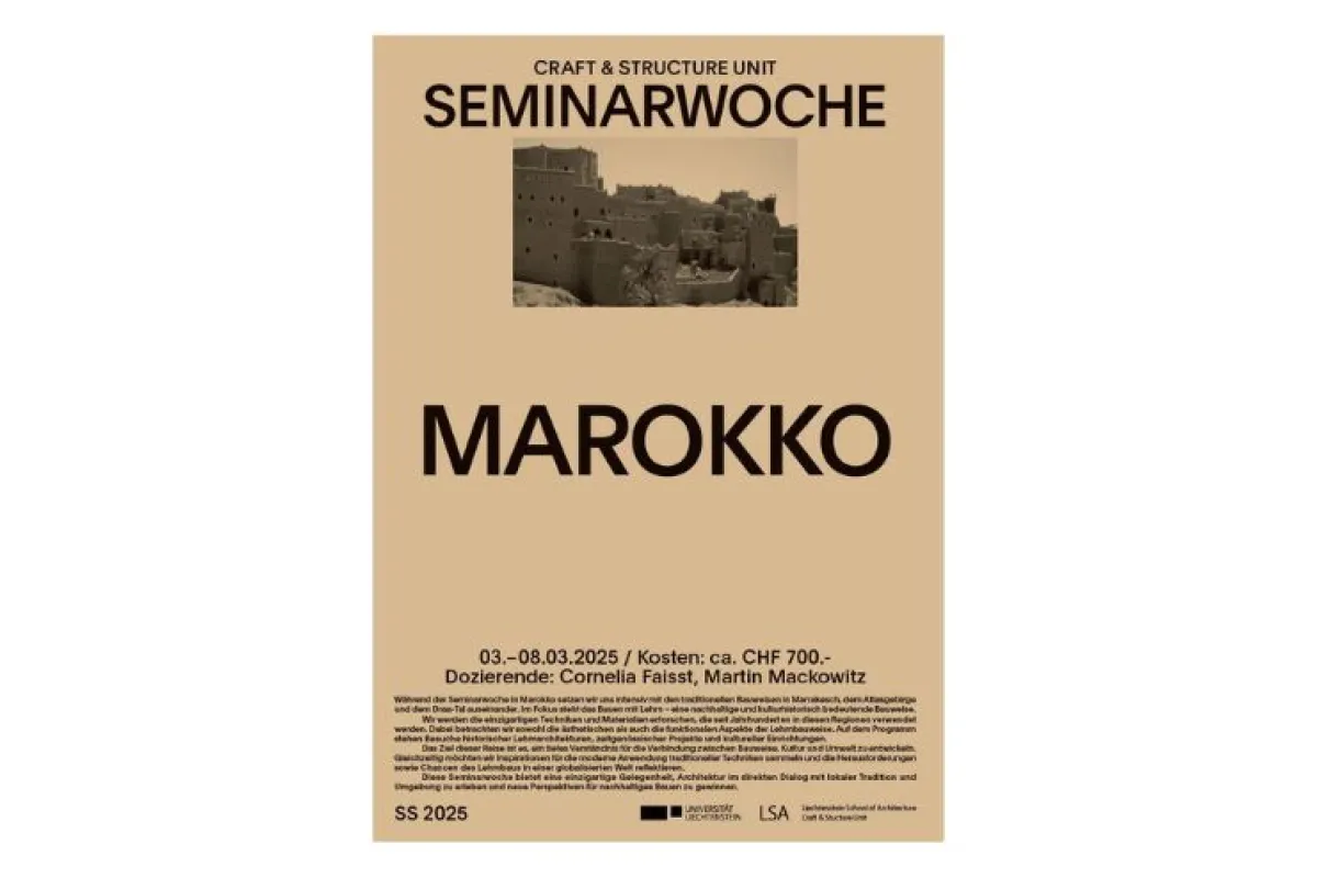 Beiges Poster zu einer Seminarwoche nach Marokko