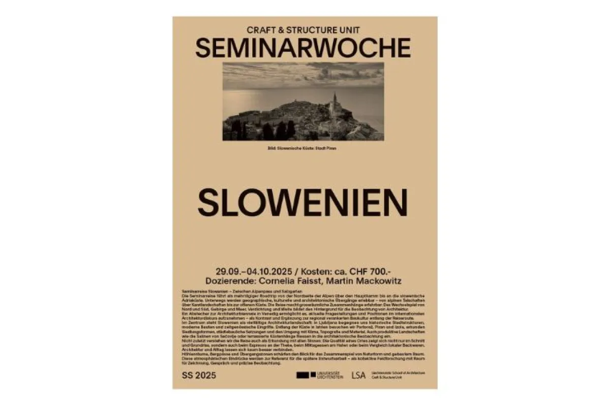 Beiges Poster zur Seminarreise nach Slowenien vom WS25/26