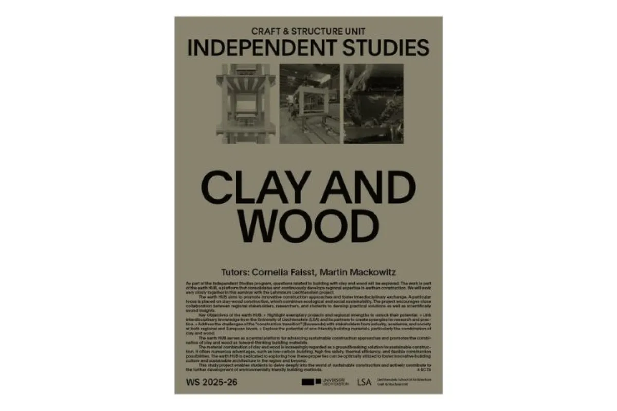 Olivfarbenes Poster zur Individual Study "Clay and Wood" im WS 25/26