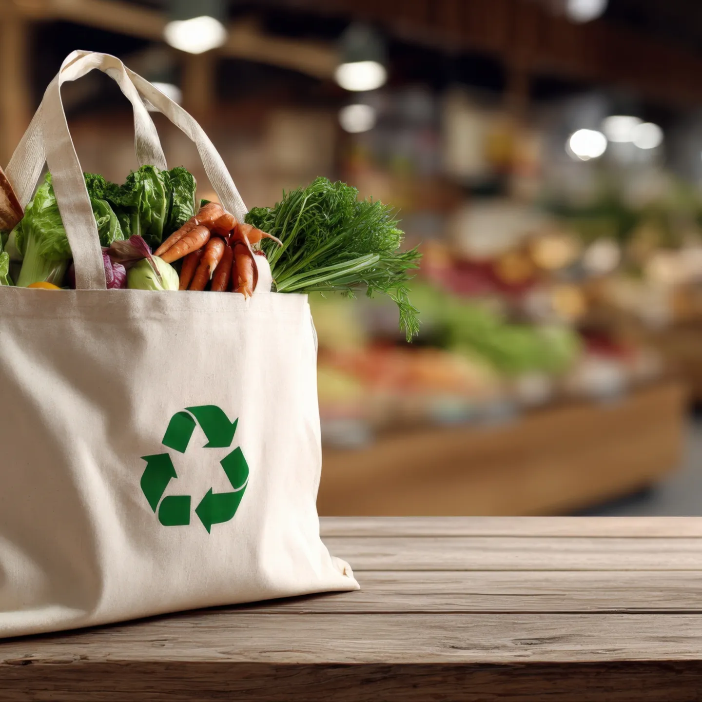 Sustainable shopping bag with a recycling symbol representing the circular economy and sustainable consumption