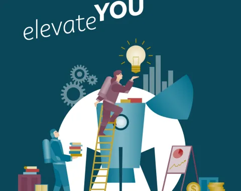 Illustration zu Innovation und Karriereentwicklung mit Weiterbildung Motivation und grafischen Symbolen