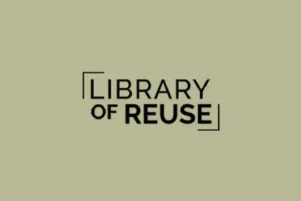 Olivgrüne Kachel mit dem Titel "Library of Reuse"