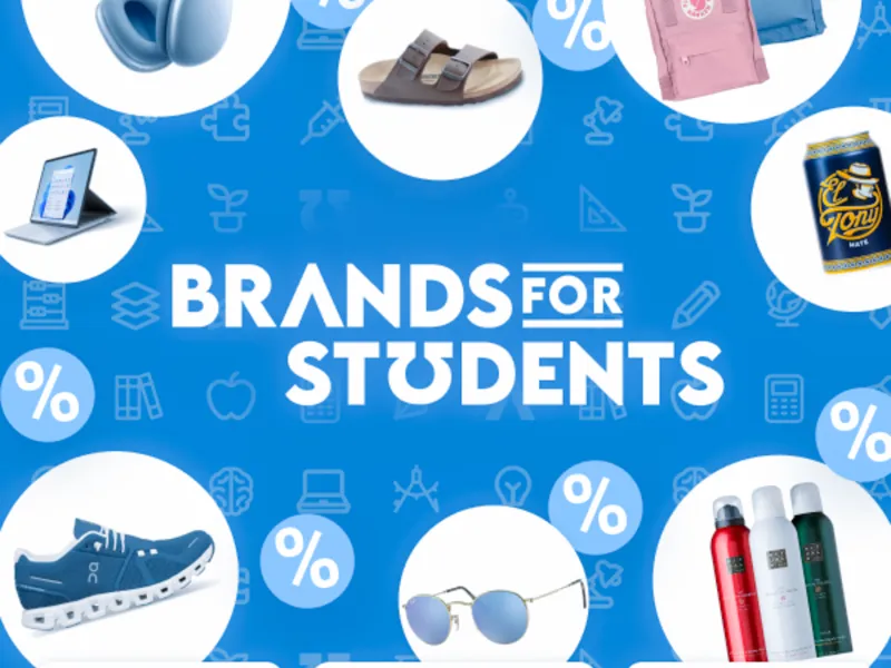 Werbegrafik mit Produkten und Logo von Brands for Students für Studierende der Universität Liechtenstein