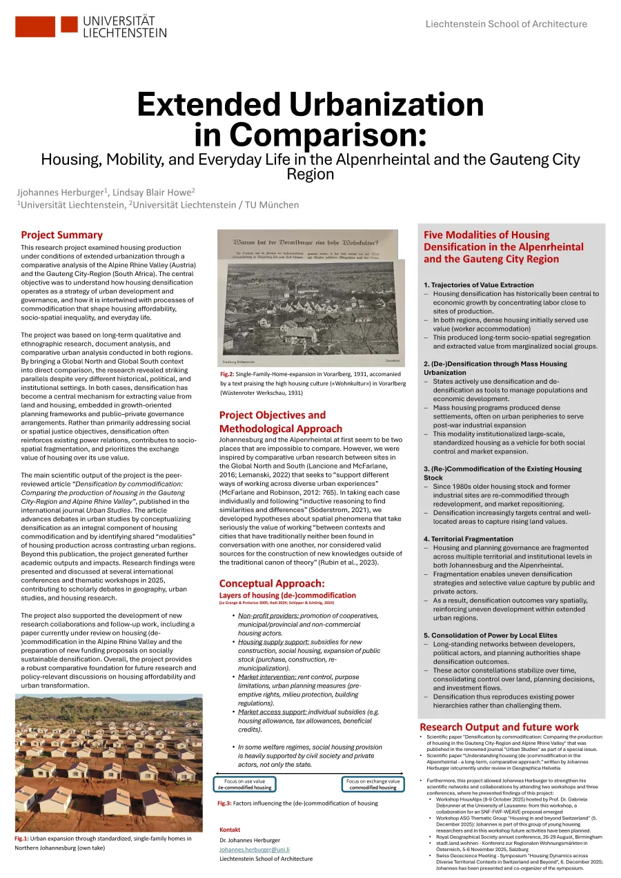 Abschlussposter Urbanisierung im Vergleich: Wohnen, Mobilität und Alltagsleben im Alpenrheintal und im GCR